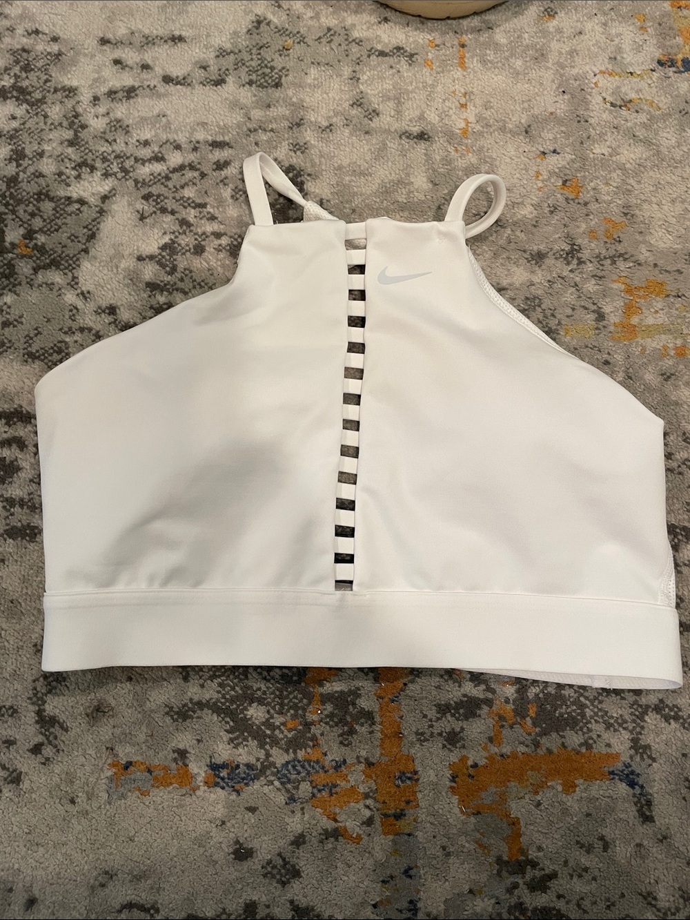 Nike White High-Neck Ladder-Front Sports Bra